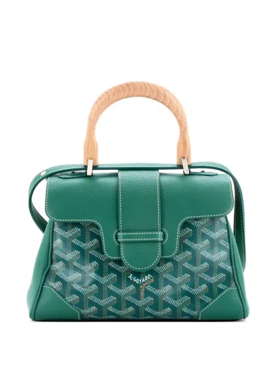 Pre-owned Goyard Saigon Top Handle Bag Coated Canvas With Leather Mini Shoulder Bag In Green