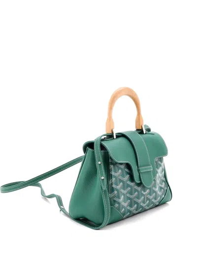 Pre-owned Goyard Saigon Top Handle Bag Coated Canvas With Leather Mini Shoulder Bag In Green