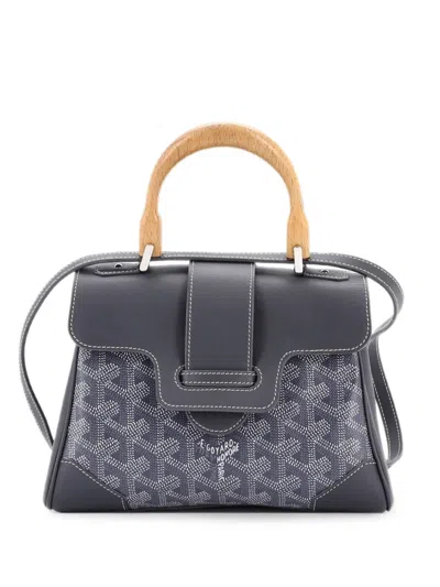 Pre-owned Goyard Saigon Top Handle Bag Coated Canvas With Leather Mini Shoulder Bag In Grey