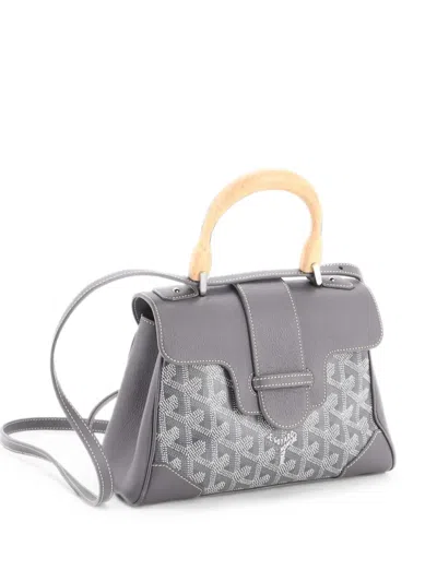 Pre-owned Goyard Saigon Top Handle Bag Coated Canvas With Leather Mini Shoulder Bag In Grey