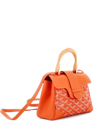 Pre-owned Goyard Saigon Top Handle Bag Coated Canvas With Leather Mini Shoulder Bag In Orange