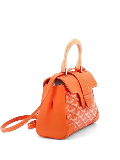 Pre-owned Goyard Saigon Top Handle Bag Coated Canvas With Leather Mini Shoulder Bag In Orange