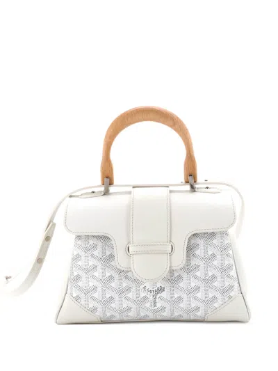 Pre-owned Goyard Saigon Top Handle Bag Coated Canvas With Leather Mini Shoulder Bag In White