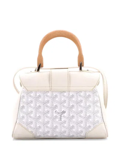Pre-owned Goyard Saigon Top Handle Bag Coated Canvas With Leather Mini Shoulder Bag In White