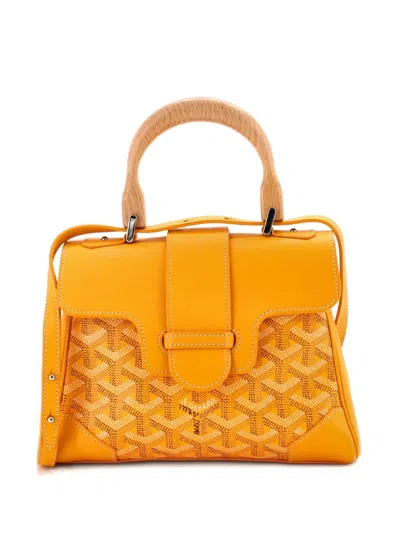 Pre-owned Goyard Saigon Top Handle Bag Coated Canvas With Leather Mini Shoulder Bag In Yellow