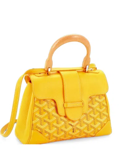 Pre-owned Goyard Saigon Top Handle Bag Coated Canvas With Leather Mini Shoulder Bag In Yellow
