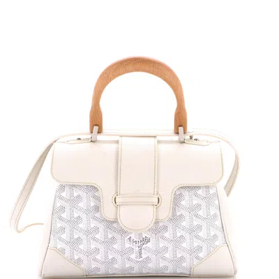 Pre-owned Goyard Saigon Top Handle Bag Coated Canvas With Leather Mini In White