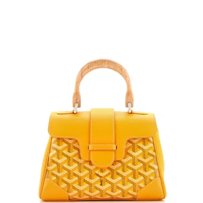 Pre-owned Goyard Saigon Top Handle Bag Coated Canvas With Leather Mini In Yellow