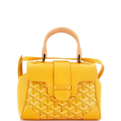 Pre-owned Goyard Saigon Top Handle Bag Coated Canvas With Leather Mini In Yellow