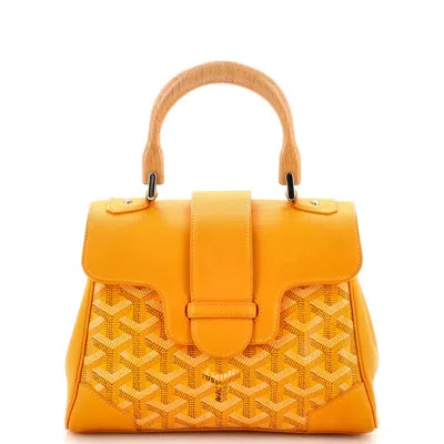 Pre-owned Goyard Saigon Top Handle Bag Coated Canvas With Leather Mini In Yellow