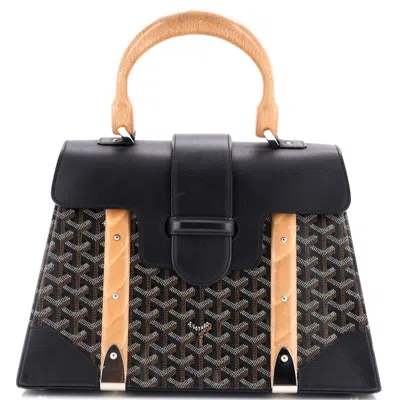 Pre-owned Goyard Saigon Top Handle Bag Coated Canvas With Leather Mm In Black