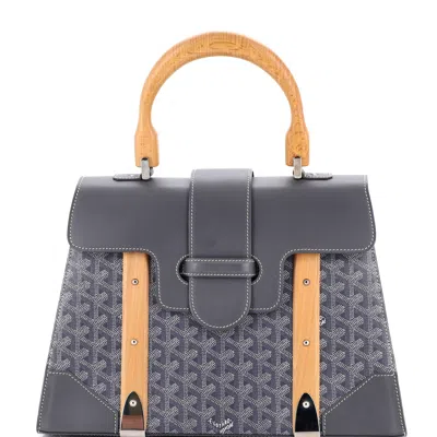 Pre-owned Goyard Saigon Top Handle Bag Coated Canvas With Leather Mm In Gray