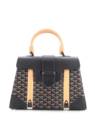 Pre-owned Goyard Saigon Top Handle Bag Coated Canvas With Leather Mm Satchel In Black