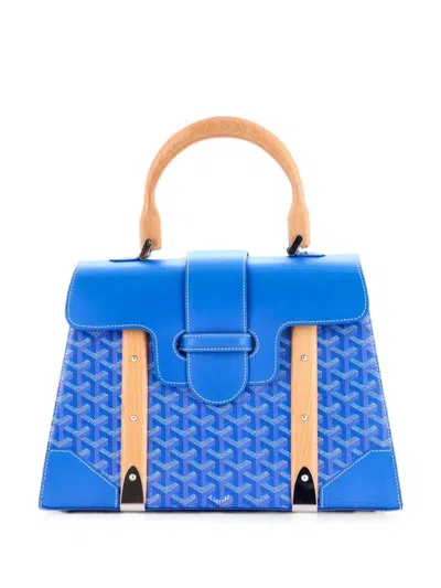 Pre-owned Goyard Saigon Top Handle Bag Coated Canvas With Leather Mm Satchel In Blue