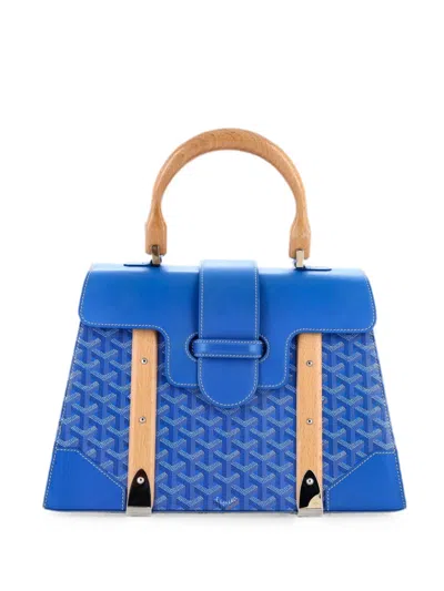 Pre-owned Goyard Saigon Top Handle Bag Coated Canvas With Leather Mm Satchel In Blue