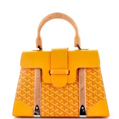 Pre-owned Goyard Saigon Top Handle Bag Coated Canvas With Leather Mm In Yellow