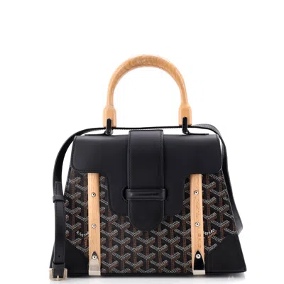 Pre-owned Goyard Saigon Top Handle Bag Coated Canvas With Leather Pm In Black