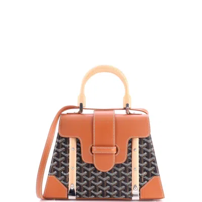 Pre-owned Goyard Saigon Top Handle Bag Coated Canvas With Leather Pm In Brown