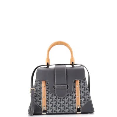 Pre-owned Goyard Saigon Top Handle Bag Coated Canvas With Leather Pm In Gray