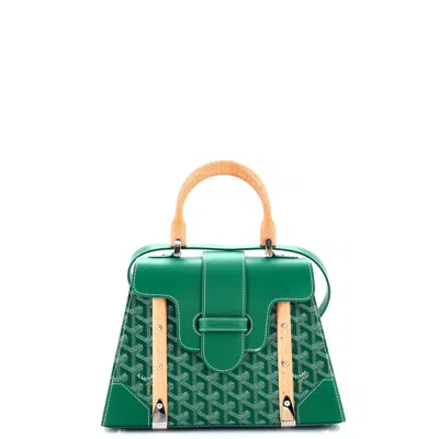 Pre-owned Goyard Saigon Top Handle Bag Coated Canvas With Leather Pm In Green