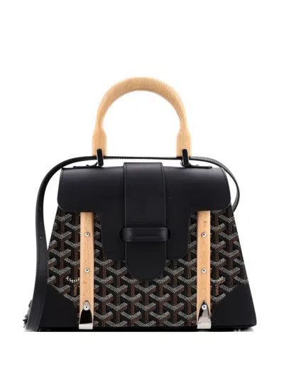 Pre-owned Goyard Saigon Top Handle Bag Coated Canvas With Leather Pm Satchel In Black