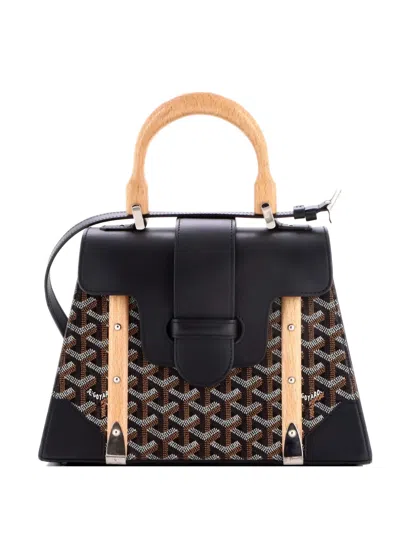 Pre-owned Goyard Saigon Top Handle Bag Coated Canvas With Leather Pm Satchel In Black
