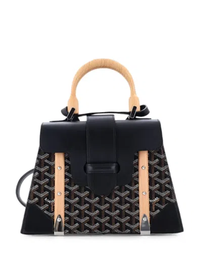 Pre-owned Goyard Saigon Top Handle Bag Coated Canvas With Leather Pm Satchel In Black