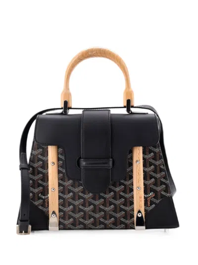 Pre-owned Goyard Saigon Top Handle Bag Coated Canvas With Leather Pm Satchel In Black