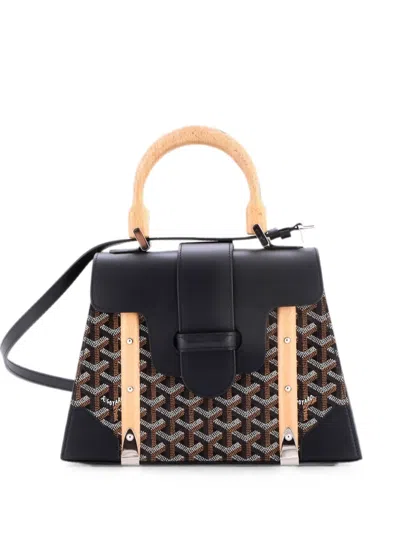 Pre-owned Goyard Saigon Top Handle Bag Coated Canvas With Leather Pm Satchel In Black