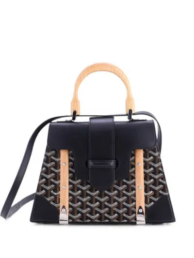 Pre-owned Goyard Saigon Top Handle Bag Coated Canvas With Leather Pm Satchel In Black