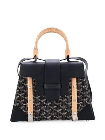 Pre-owned Goyard Saigon Top Handle Bag Coated Canvas With Leather Pm Satchel In Black