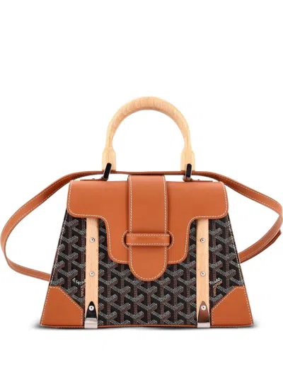 Pre-owned Goyard Saigon Top Handle Bag Coated Canvas With Leather Pm Satchel In Brown