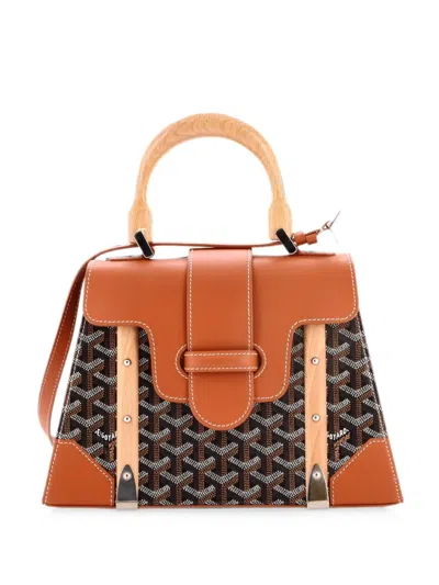 Pre-owned Goyard Saigon Top Handle Bag Coated Canvas With Leather Pm Satchel In Brown