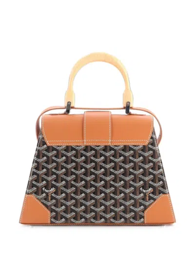 Pre-owned Goyard Saigon Top Handle Bag Coated Canvas With Leather Pm Satchel In Brown