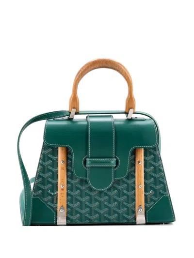 Pre-owned Goyard Saigon Top Handle Bag Coated Canvas With Leather Pm Satchel In Green