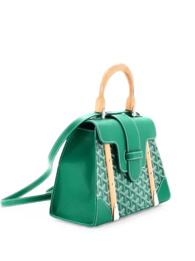 Pre-owned Goyard Saigon Top Handle Bag Coated Canvas With Leather Pm Satchel In Green