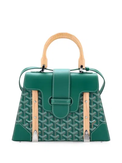 Pre-owned Goyard Saigon Top Handle Bag Coated Canvas With Leather Pm Satchel In Green