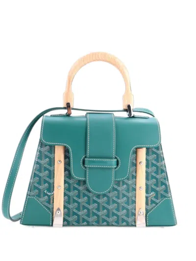 Pre-owned Goyard Saigon Top Handle Bag Coated Canvas With Leather Pm Satchel In Green