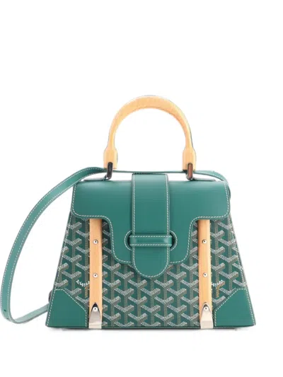 Pre-owned Goyard Saigon Top Handle Bag Coated Canvas With Leather Pm Satchel In Green