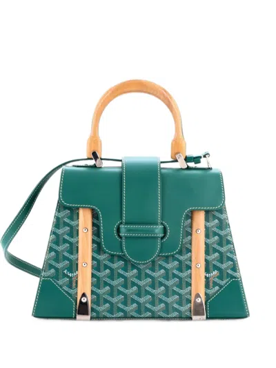 Pre-owned Goyard Saigon Top Handle Bag Coated Canvas With Leather Pm Satchel In Green