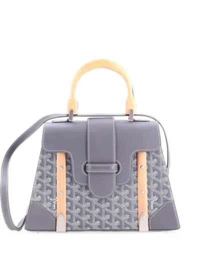 Pre-owned Goyard Saigon Top Handle Bag Coated Canvas With Leather Pm Satchel In Grey