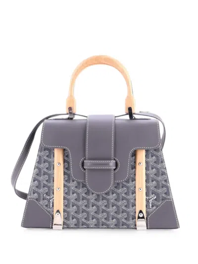 Pre-owned Goyard Saigon Top Handle Bag Coated Canvas With Leather Pm Satchel In Grey