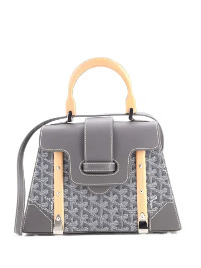 Pre-owned Goyard Saigon Top Handle Bag Coated Canvas With Leather Pm Satchel In Grey