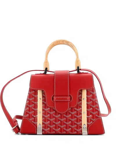 Pre-owned Goyard Saigon Top Handle Bag Coated Canvas With Leather Pm Satchel In Red