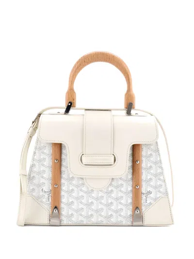 Pre-owned Goyard Saigon Top Handle Bag Coated Canvas With Leather Pm Satchel In White