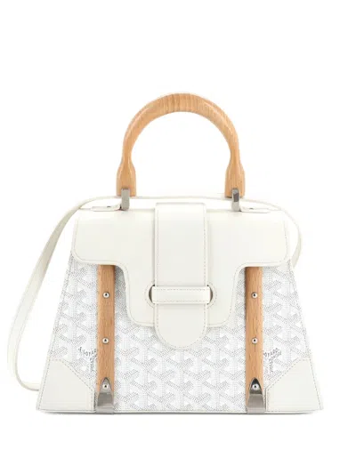 Pre-owned Goyard Saigon Top Handle Bag Coated Canvas With Leather Pm Satchel In White