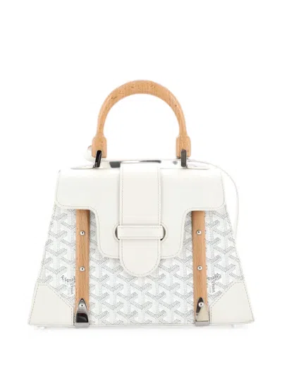Pre-owned Goyard Saigon Top Handle Bag Coated Canvas With Leather Pm Satchel In White