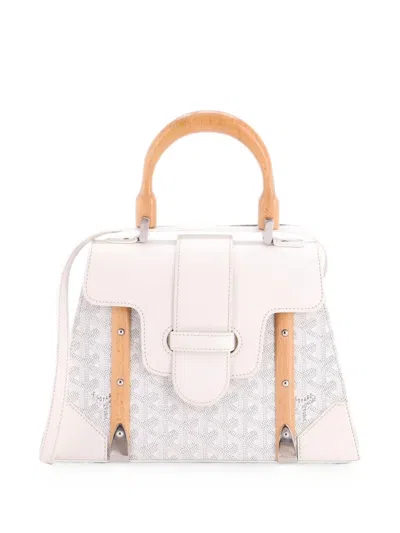 Pre-owned Goyard Saigon Top Handle Bag Coated Canvas With Leather Pm Satchel In White
