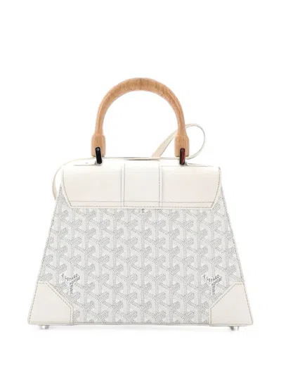 Pre-owned Goyard Saigon Top Handle Bag Coated Canvas With Leather Pm Satchel In White