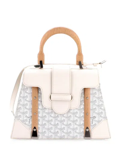 Pre-owned Goyard Saigon Top Handle Bag Coated Canvas With Leather Pm Satchel In White